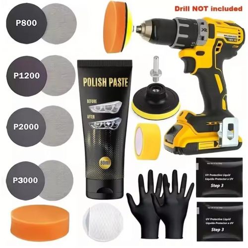 Headlight Restoration Kit with UV Protective Coating - Automotive Headlamp Cleaner and Repair Set Polish Paste with Sanding
